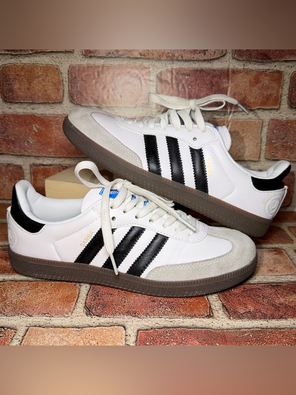 Pre-Owned Adidas Samba Vegan White Gum Brown Black Gray Leather FW2427 Size 6.5